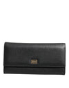 Dolce & Gabbana Black Leather Trifold Logo Plaque Card Holder Wallet