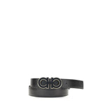 Ferragamo Gancini reversible belt in black leather with signature double Gancini buckle, ideal for men's accessories and formal wear.