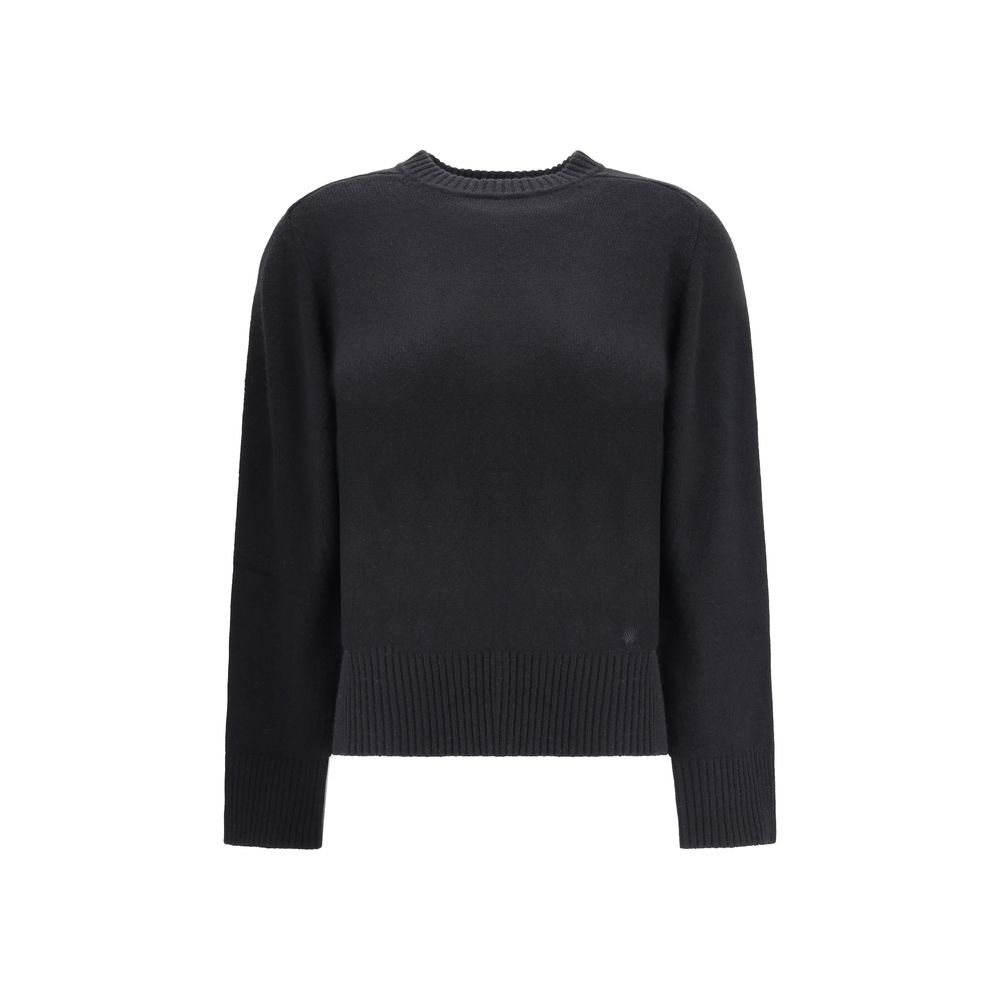 Loulou De Saison Baltra cashmere sweater in black with ribbed hem and cuffs, featuring a relaxed fit and crew neckline for women’s winter fashion.
