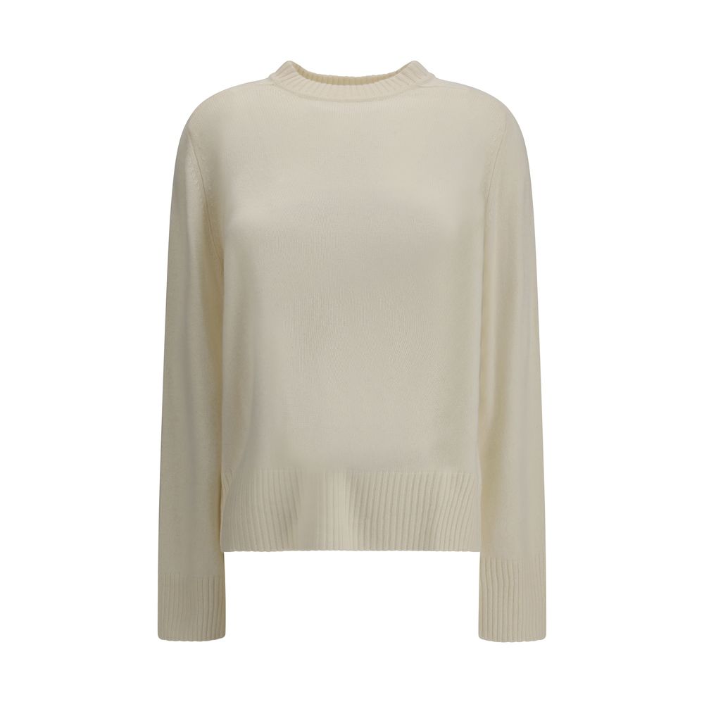 Loulou De Saison Baltra cashmere sweater in cream with ribbed hem and cuffs, featuring a relaxed fit and crew neckline for women.