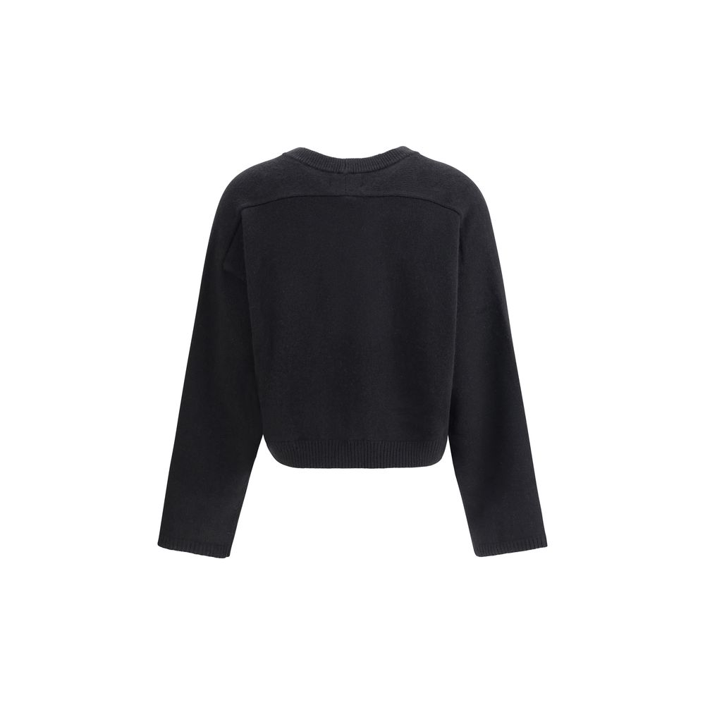 Rear view of Loulou De Saison Draped Sweater in black, showcasing clean lines and cropped silhouette for stylish women's wardrobe.