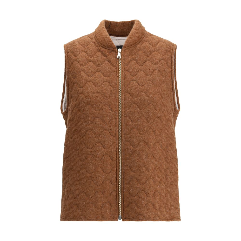Fabiana Filippi Wool Down Vest in brown with front zip closure and wave-quilted texture, sleeveless design for women’s outerwear.
