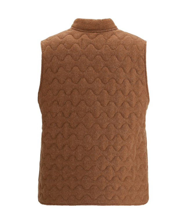 Back view of Fabiana Filippi Wool Down Vest in brown, showcasing wave-quilted pattern and sleeveless cut in luxury women’s fashion.