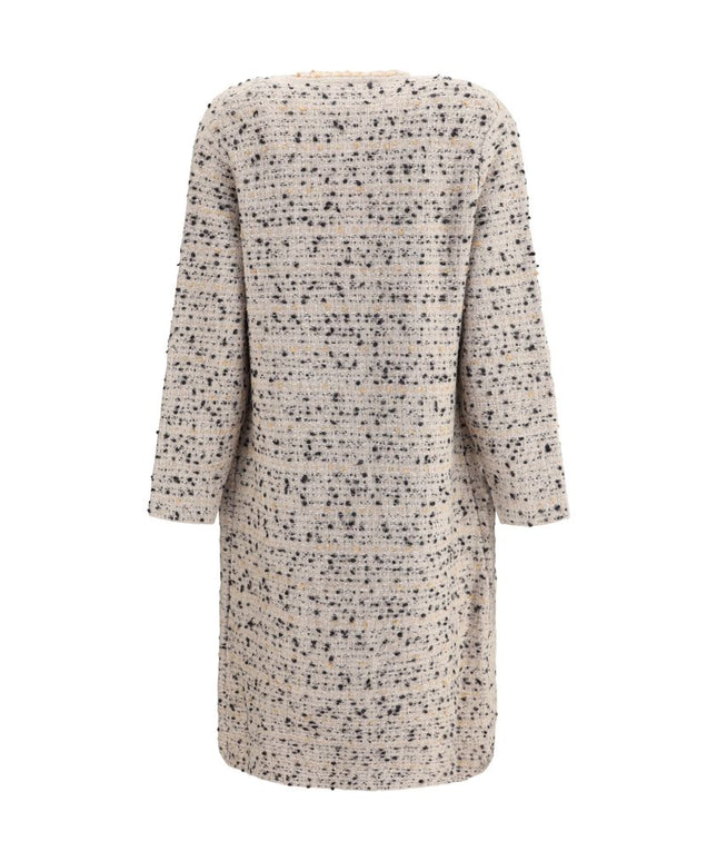 Back view of Fabiana Filippi long knit jacket showcasing its textured multicolor knit and relaxed silhouette for women.