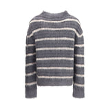 Back view of Marni Striped wool mohair Sweater in gray and white, showcasing its soft mohair blend and casual silhouette for men’s clothing.
