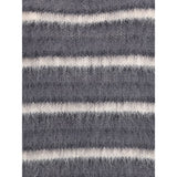 Close-up of Marni Striped wool mohair Sweater fabric, highlighting the fuzzy mohair texture and gray-white stripe pattern for premium knitwear.