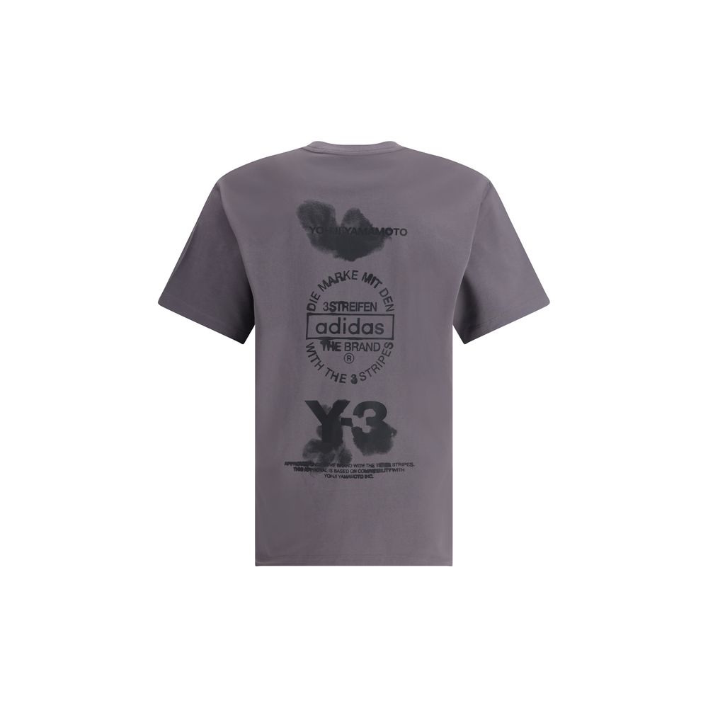 Back view of Y-3 T-Shirt with maxi print showing bold black Adidas and Yohji Yamamoto branding, ideal for modern streetwear looks.