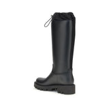 Rear angle of Moncler Kickstream High rain Boots showcasing elastic back panel and adjustable drawstring cuff for secure fit and comfort.