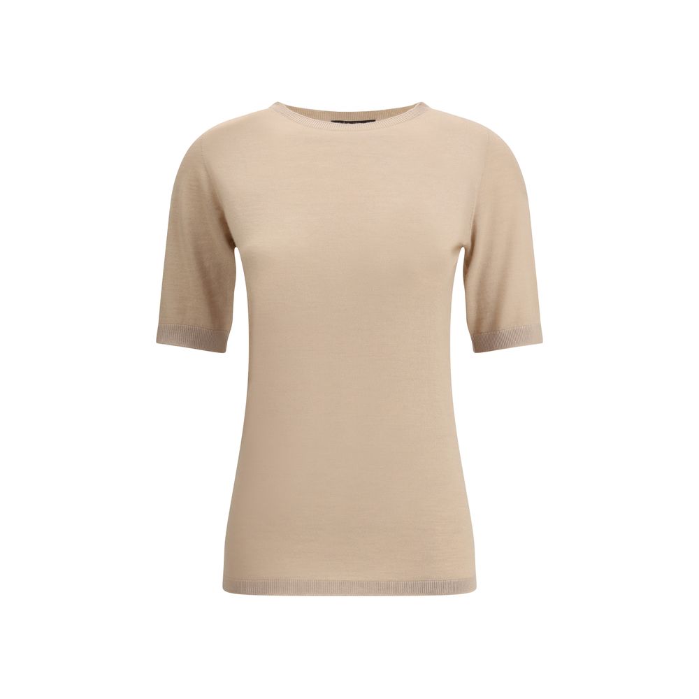 Fabiana Filippi long sleeve cashmere sweater in beige with a fitted silhouette and crew neckline, ideal for women's luxury casual wear.