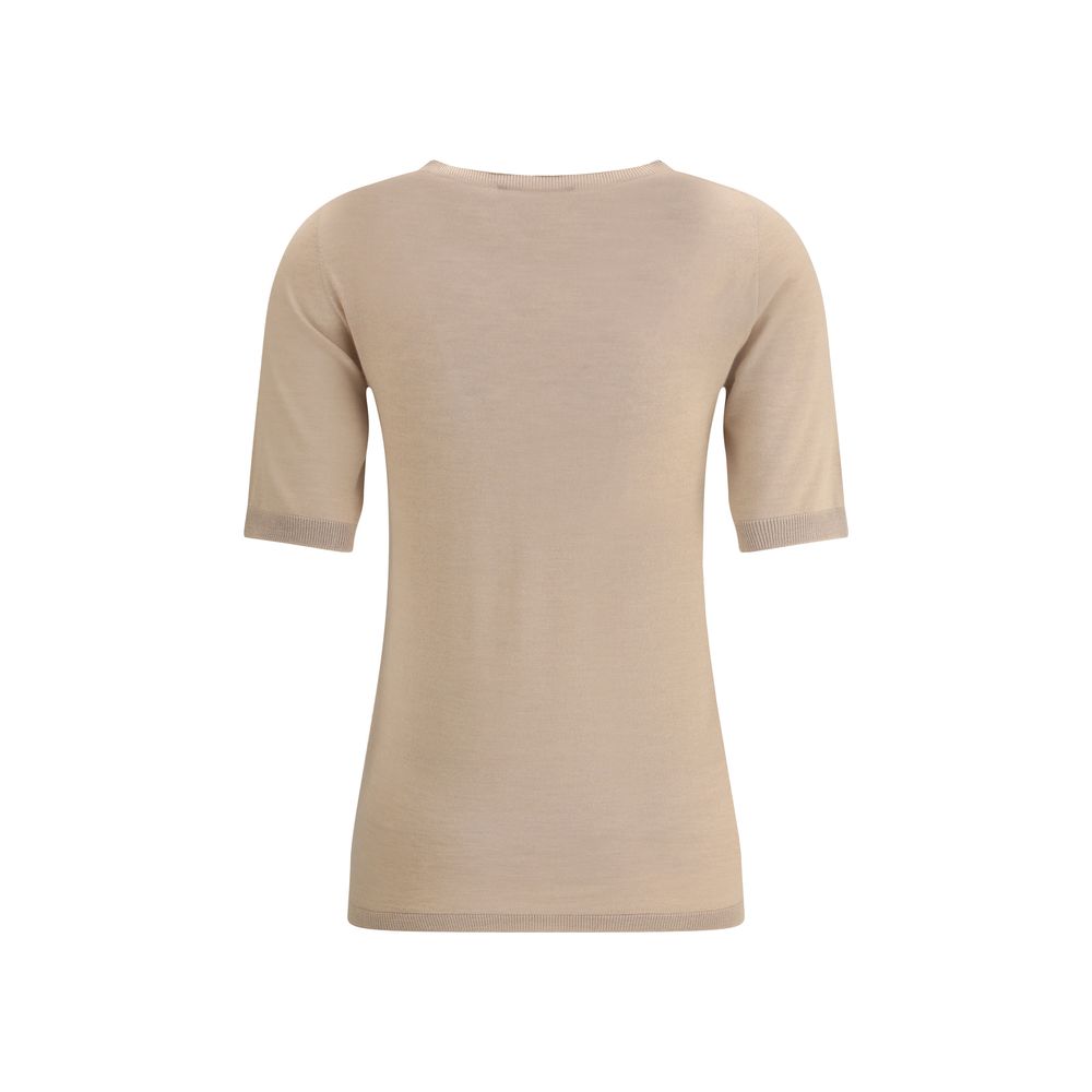 Back view of Fabiana Filippi beige long sleeve cashmere sweater showcasing seamless design and soft knit texture for elegant women's fashion.