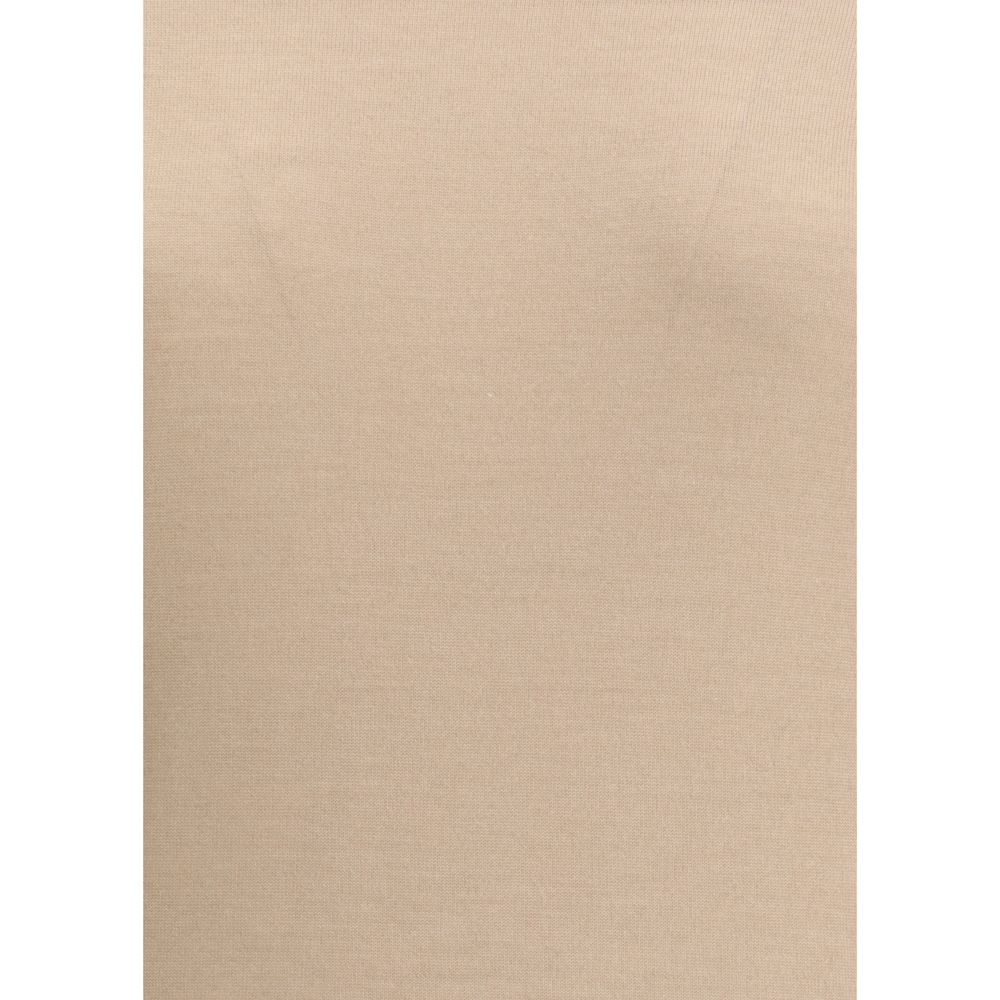 Close-up of Fabiana Filippi beige cashmere sweater fabric highlighting fine knit texture and premium quality material for women's designer clothing.