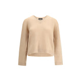Fabiana Filippi Cashmere Sweater in beige with V-neck and ribbed hem, ideal for women's luxury fall and winter wardrobe.