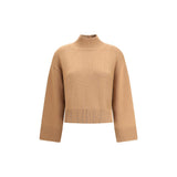 Fabiana Filippi wool turtleneck sweater in beige with ribbed hem and cuffs, featuring a relaxed fit and cropped silhouette for women.