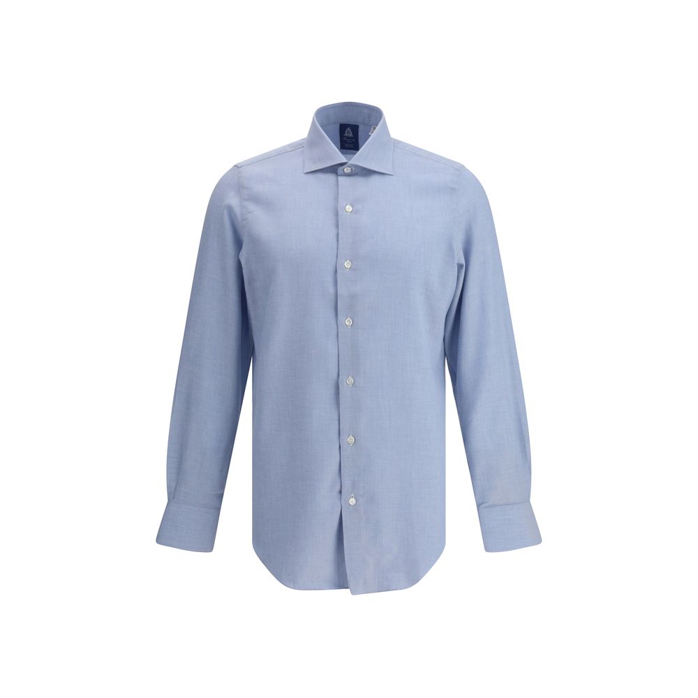 Finamore Milano Shirt in light blue with long sleeves and button-down front, ideal for formal men's wear in dress shirts category.