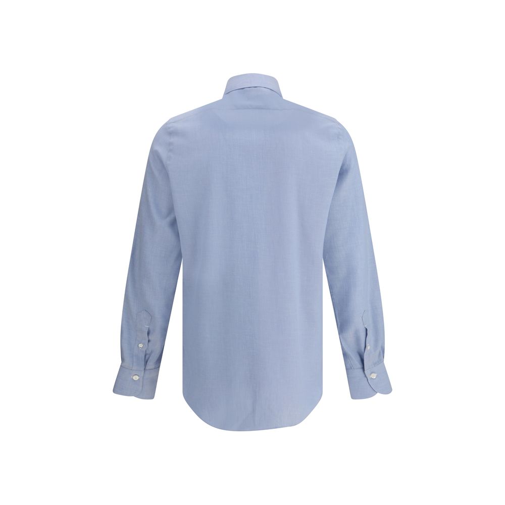 Back view of Finamore Milano Shirt in light blue, showcasing tailored fit and premium fabric for men's formal clothing.