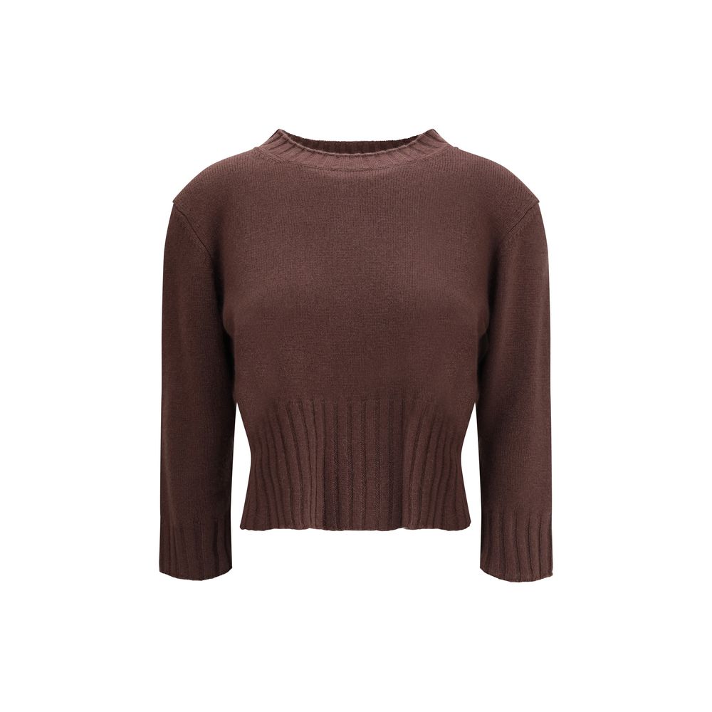 Loulou De Saison Cashmere Crop Sweater in brown with ribbed hem and cuffs, featuring a relaxed fit and long sleeves for women’s fall fashion.