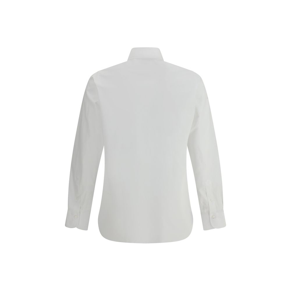 Back view of Finamore Napoli Shirt in white, showcasing tailored fit and high-quality craftsmanship for men's formalwear.