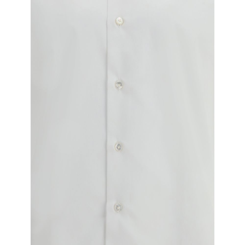 Close-up of Finamore Napoli Shirt buttons and fabric texture, highlighting premium stitching and luxury cotton material.