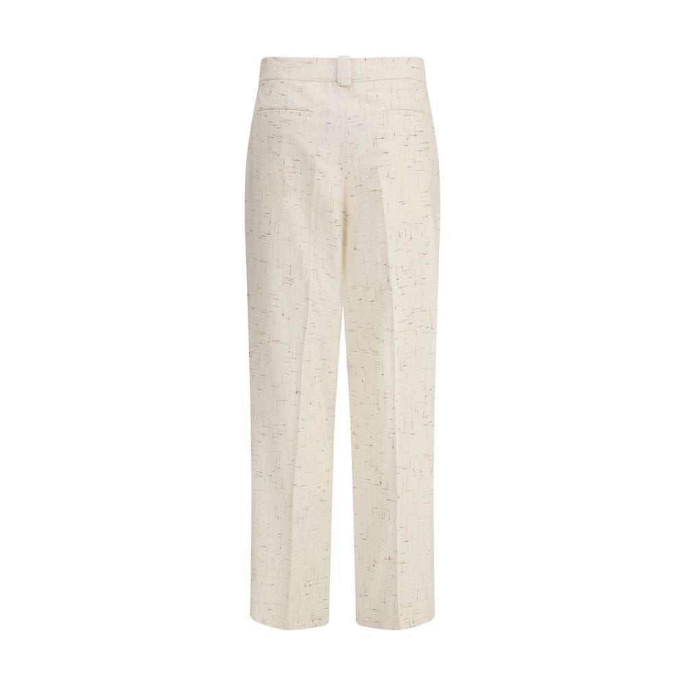 Back view of Fabiana Filippi Buttoned fabric Pants in cream, showcasing tailored waistband and straight-leg silhouette.