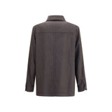 Back view of Brioni Herringbone Jacket in brown, showcasing clean tailoring and premium fabric for men's upscale fashion.