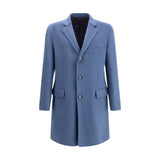 Brioni Chesterfield Coat in light blue for men, featuring a tailored fit with notch lapels and flap pockets. Ideal for luxury outerwear collections.