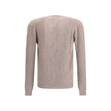 Back view of Brioni Wool cardigan showcasing ribbed detailing and fine craftsmanship in a neutral brown tone for men's premium wardrobe.