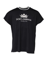 Dolce & Gabbana Dark Blue Venezia Crown Cotton Crew Neck T-shirt