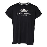 Dolce & Gabbana Dark Blue Venezia Crown Cotton Crew Neck T-shirt