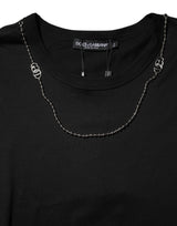 Dolce & Gabbana Black Chain Necklace Cotton Crewneck T-shirt