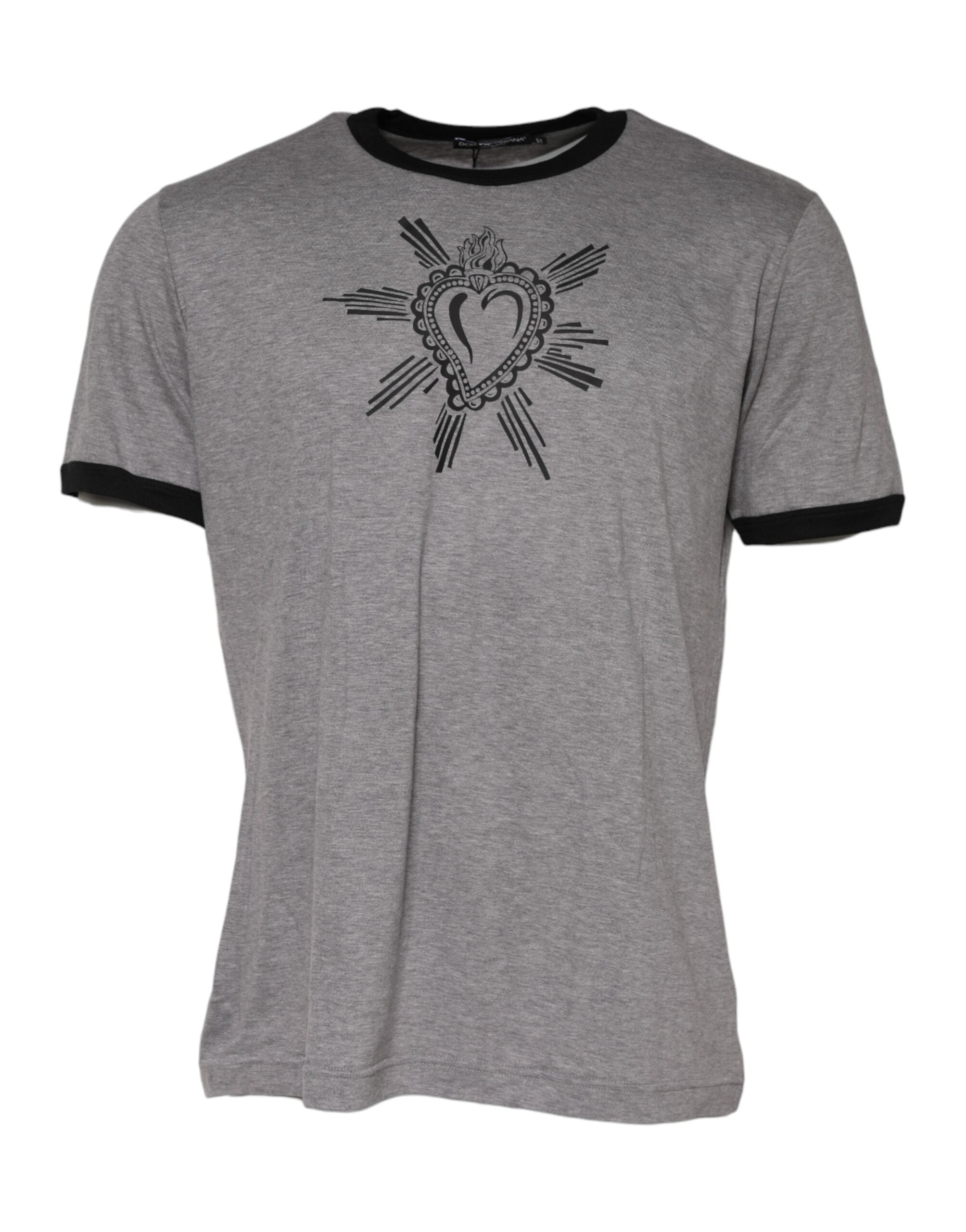 Dolce & Gabbana Gray Sacred Heart Cotton Crew Neck T-shirt