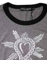 Dolce & Gabbana Gray Sacred Heart Cotton Crew Neck T-shirt