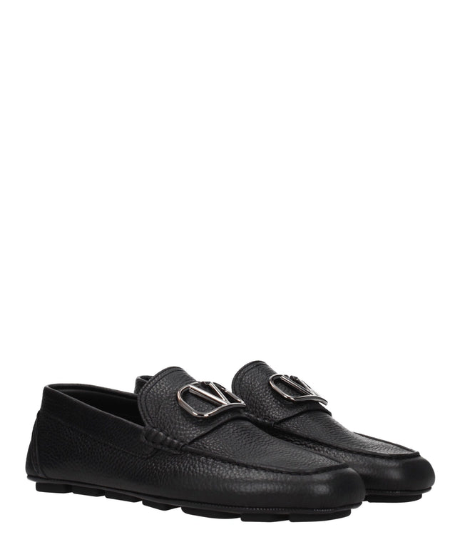 Valentino Garavani Black Leather Slip-On Loafers