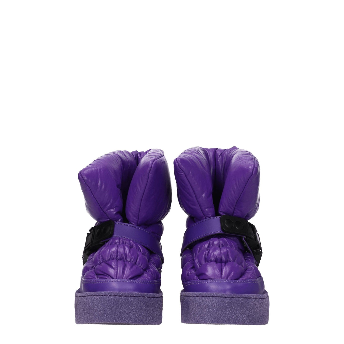 Rear view of Khrisjoy Purple Polyester Ankle Boots highlighting the puffy ankle collar and symmetrical design for cozy winter footwear.