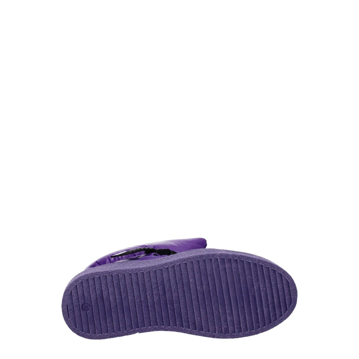 Sole view of Khrisjoy Purple Polyester Ankle Boots showing ribbed grip outsole for traction, perfect for winter street style and comfort.