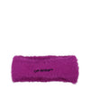 Off-White purple fabric headband with soft fuzzy texture and black embroidered logo, ideal for women's hair accessories collection.