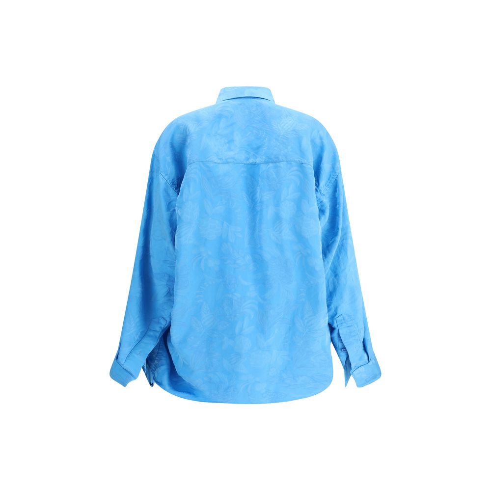 Back view of Balenciaga Cocoon Shirt showcasing its loose silhouette and all-over tonal floral design, perfect for luxury casual wear.
