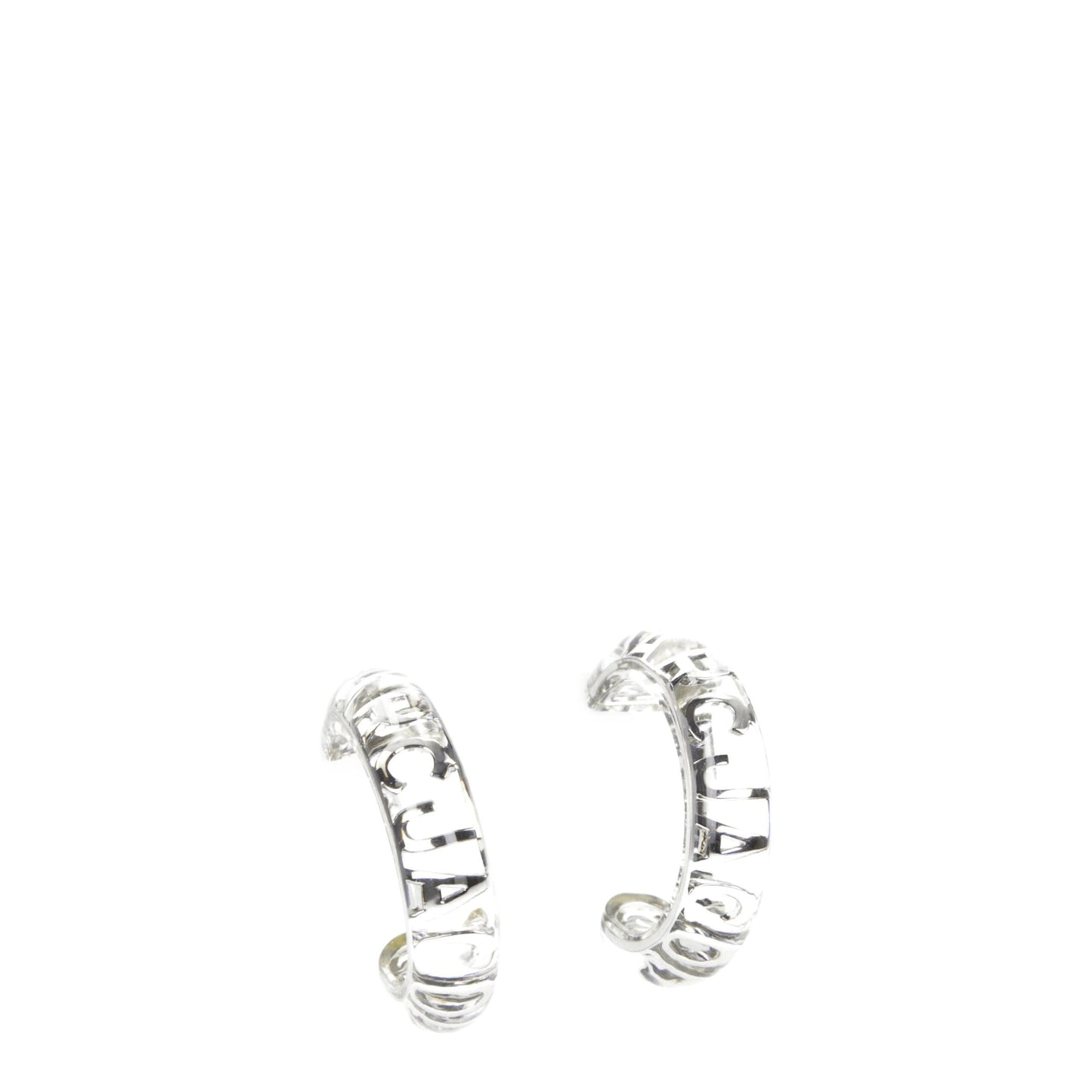 Marc Jacobs Transparent Plastic Earrings featuring bold logo design in clear acrylic, ideal for modern women's fashion accessories collection.