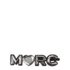 Marc Jacobs gray brass hair clip spelling 'MARC' with a heart-shaped gem in place of the letter 'A', stylish accessory for women.