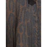 Close-up of Tom Ford Kaftan Dress fabric highlighting the sheer texture and brown-black animal print design for a stylish statement.