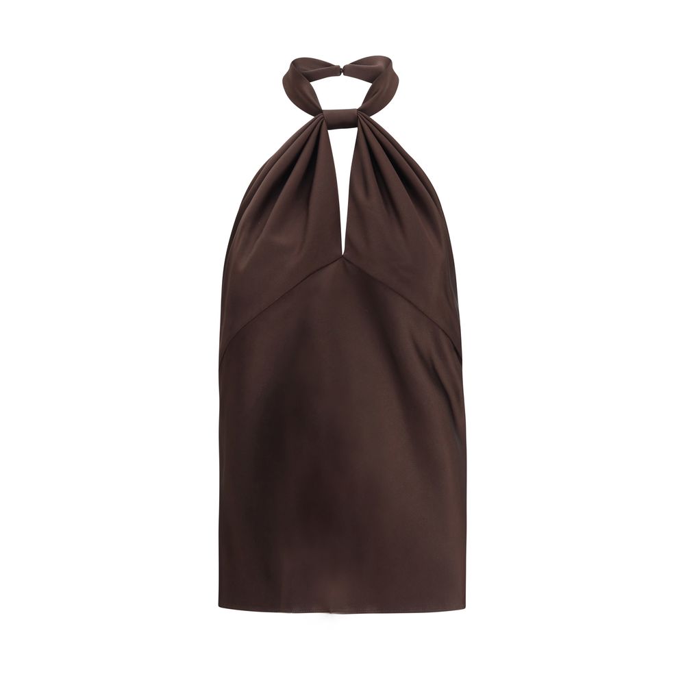 Tom Ford Halterneck Top in brown with a draped front and keyhole neckline, ideal for upscale women's sportswear or evening wear.