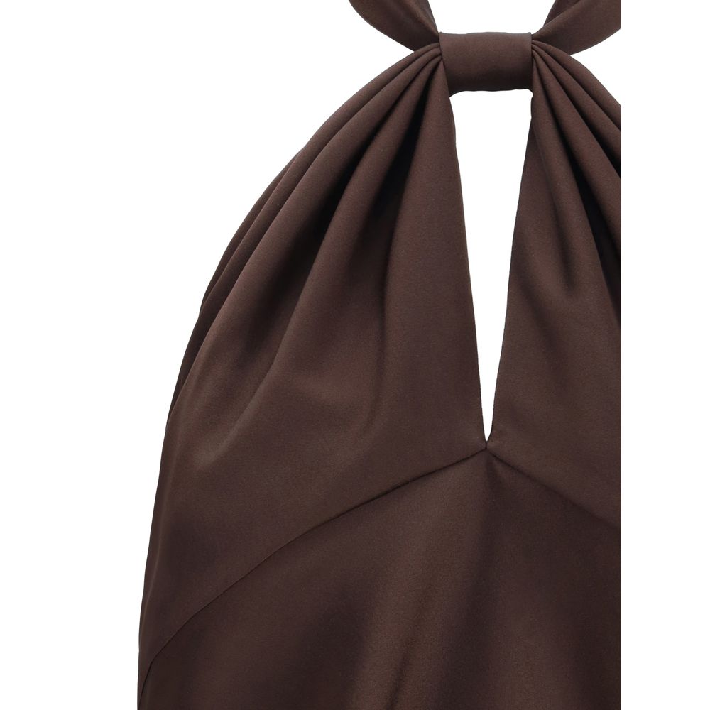 Close-up of Tom Ford Halterneck Top showcasing the soft brown fabric and elegant pleated neckline for premium women's clothing.