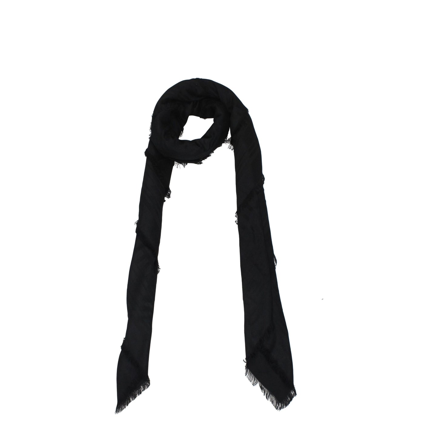 Balmain Black Viscose Foulards for men featuring a lightweight design with frayed edges, perfect for stylish layering in any season.