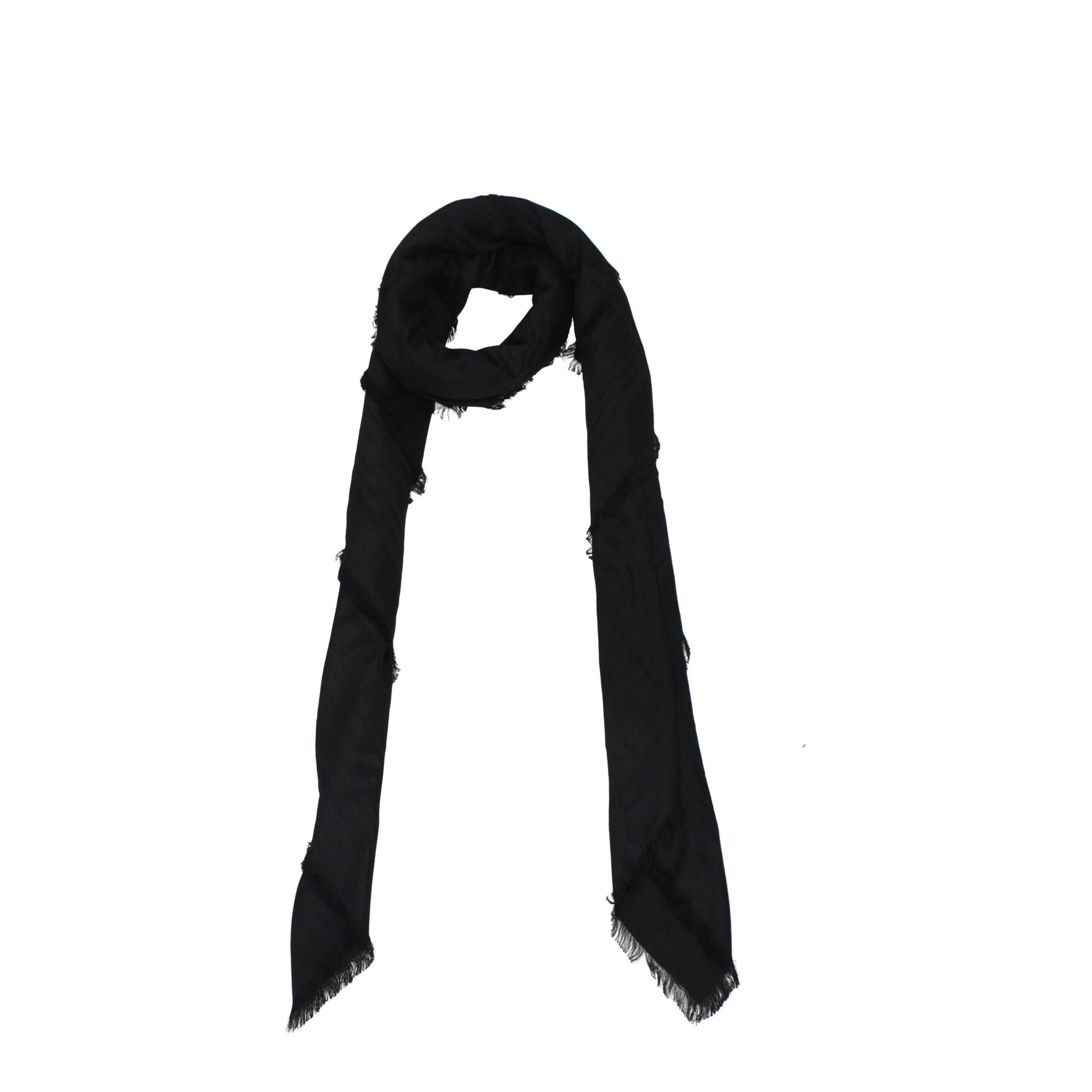Balmain Black Viscose Foulards for men featuring a lightweight design with frayed edges, perfect for stylish layering in any season.