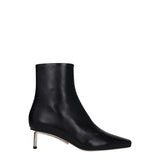 Off-White Black Leather Ankle Boots with sleek silhouette and metallic kitten heel, ideal for women's designer footwear collections.