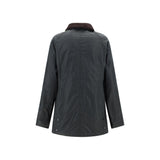 Back view of Barbour Breadnell waxed Jacket in green, showcasing its tailored fit and durable waxed cotton fabric for women.
