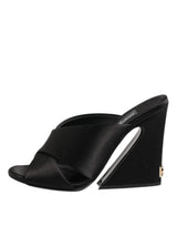 Dolce & Gabbana Black Logo KEIRA Satin Slides Sandals Shoes
