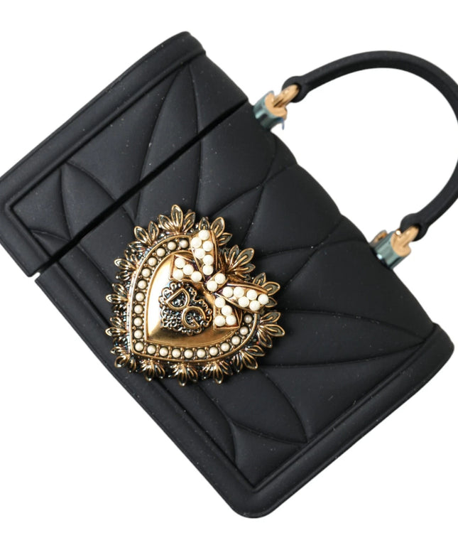 Dolce & Gabbana Case Black Silicone Devotion Heart Cover Hand Bag Airpod