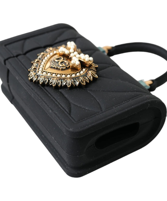Dolce & Gabbana Case Black Silicone Devotion Heart Cover Hand Bag Airpod