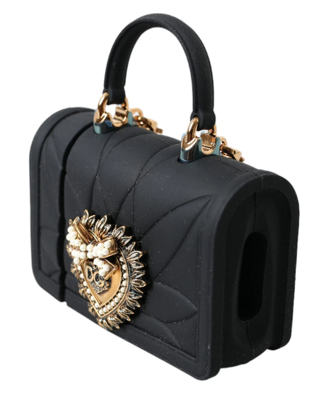 Dolce & Gabbana Case Black Silicone Devotion Heart Cover Hand Bag Airpod