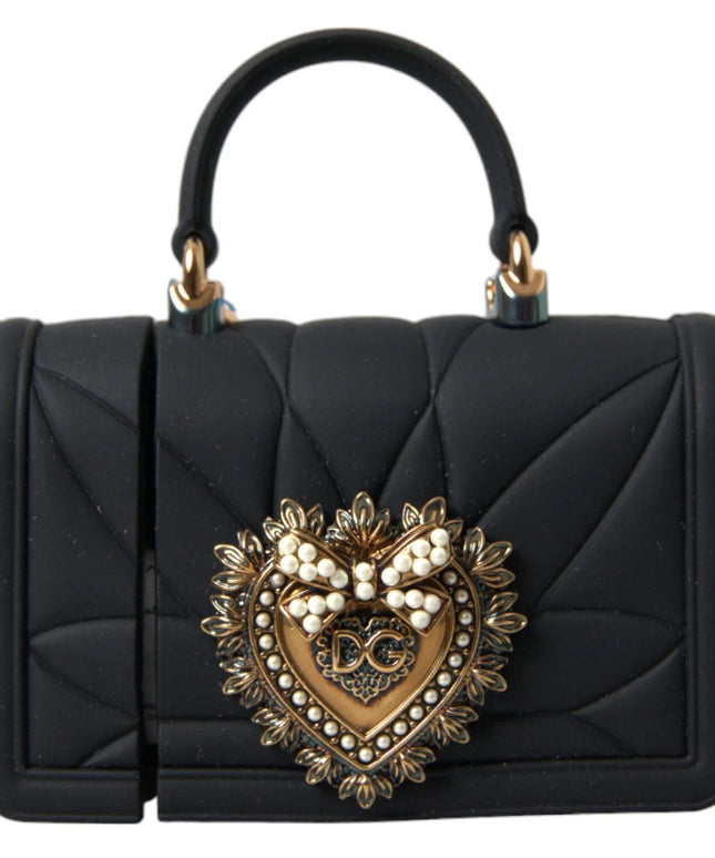 Dolce & Gabbana Case Black Silicone Devotion Heart Cover Hand Bag Airpod